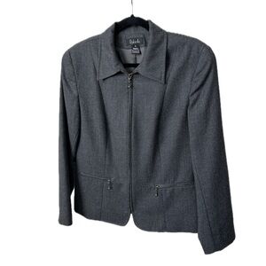 VINTAGE 90s CLASSIC ZIP BLAZER JACKET in Charcoal Grey Size-10